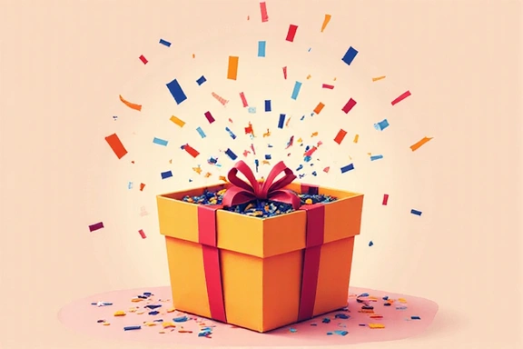 A stylized gift box with celebratory confetti, symbolizing a successful order.